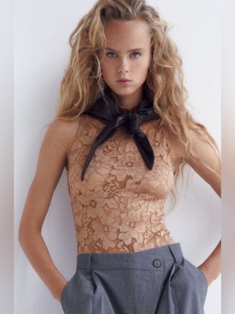 NWT ZARA Beige Lace Bodysuit - Small